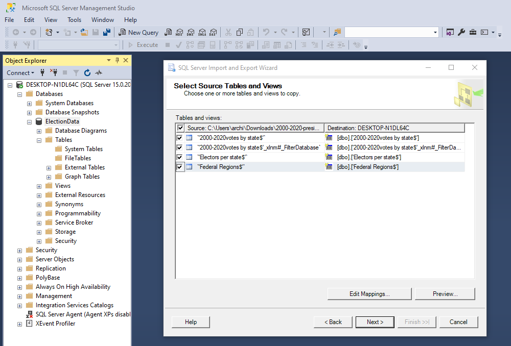 Selecting Source Table and Views